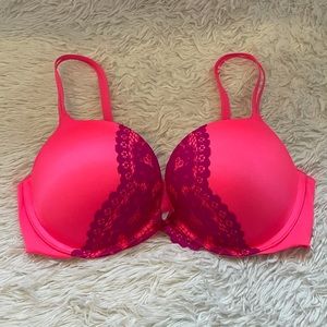 Victoria's Secret Neon Pink Push Up Bra with Magenta Lace detail